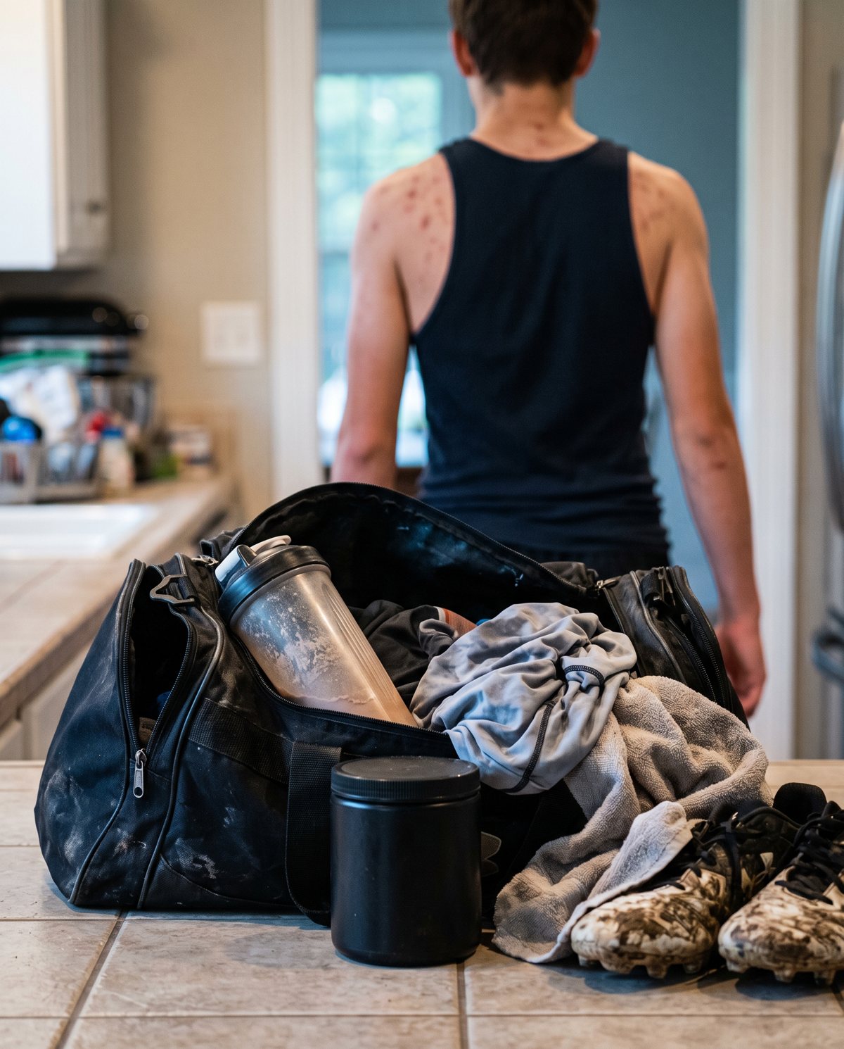 The protein shakes, the gym bag, the breakouts across his back.